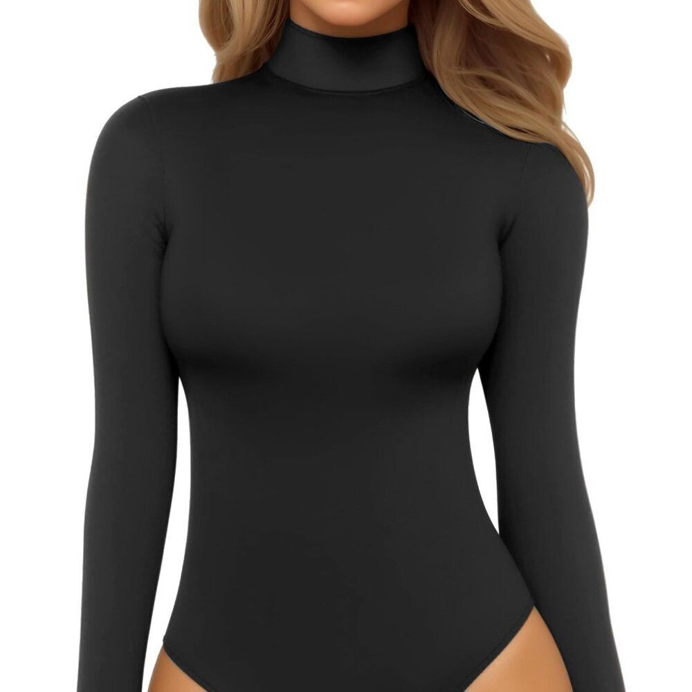 Slim Fit Mock Neck Long Sleeve Bodysuit Basic Stretch Layering Top